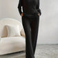 Straight-leg Pants With A Loose And Elegant V-neck Ribbed Two-piece Set