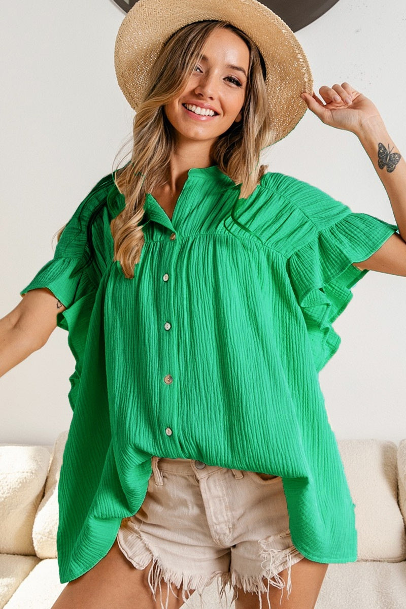 Women's Fashion Stand Collar Ruffled Sleeve Peplum Top