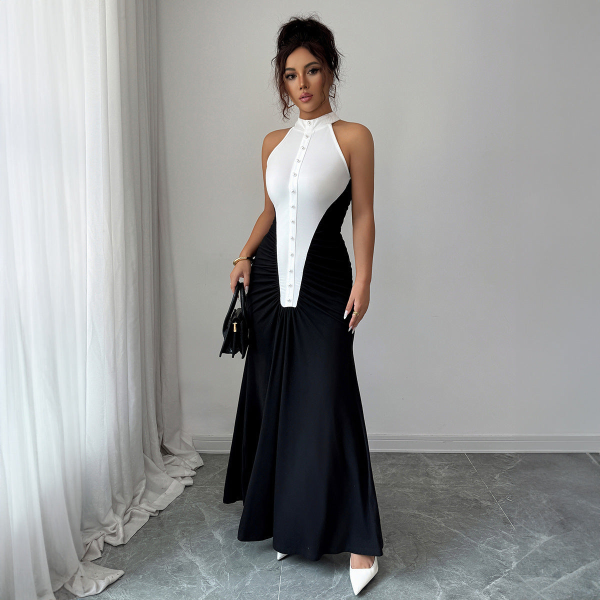 Elegant And Fashionable Color-block Sheath Dress