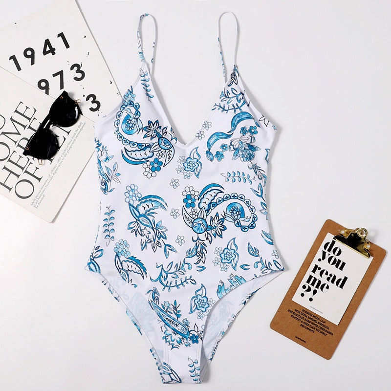 Retro Polka-dot Lace-up Waist One-piece Swimsuit Women