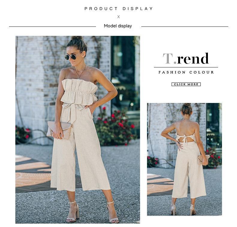 Pantalon plissé une pièce sans manches pour femme, longueur cheville