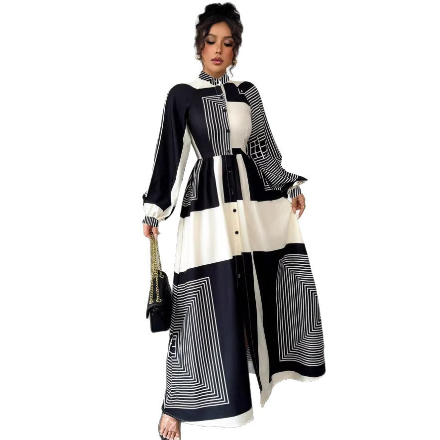 Printed Pleated Stylish Lace-up Casual Plus-size African Dress