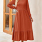 Women's Smocking Long Sleeve Round Neck Mid-length Dress