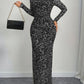 Elegant Womens Leopard-Print Sheer Long-Sleeve Bodycon Dress