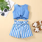 Girls' Summer New Striped Sleeveless Suit