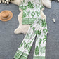 Bohemian-style Printed Short-sleeve Polo-collar Shirt And Wide-leg Pants Set