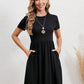 New Elastic Waist Round Neck Short Sleeve Dress Women