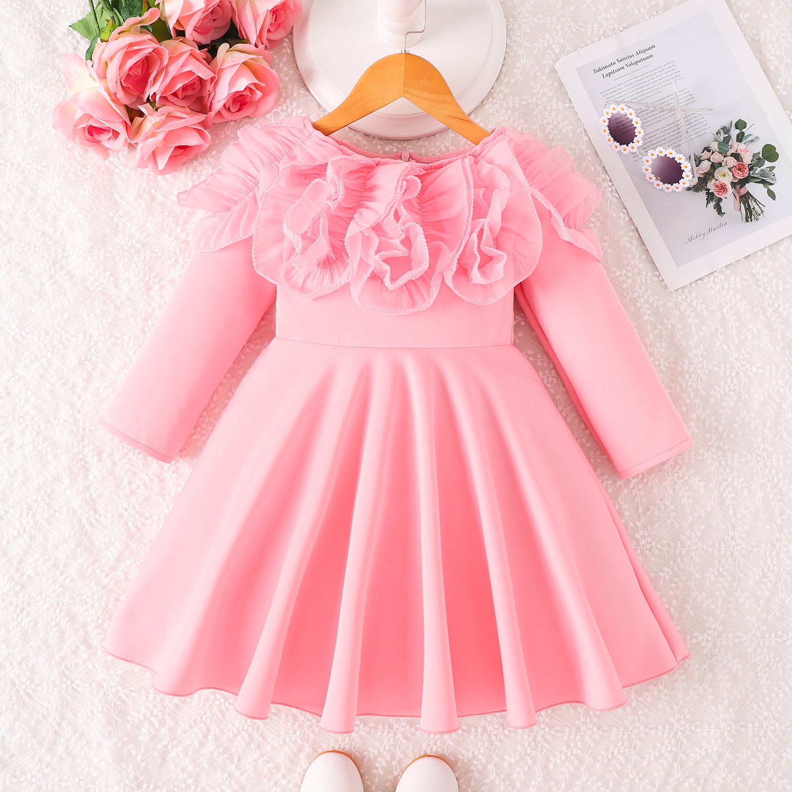 Solid Color Long Sleeve Lace Collar Princess Dress