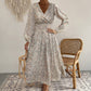 Women's V-neck Floral Print Long Sleeve Dress