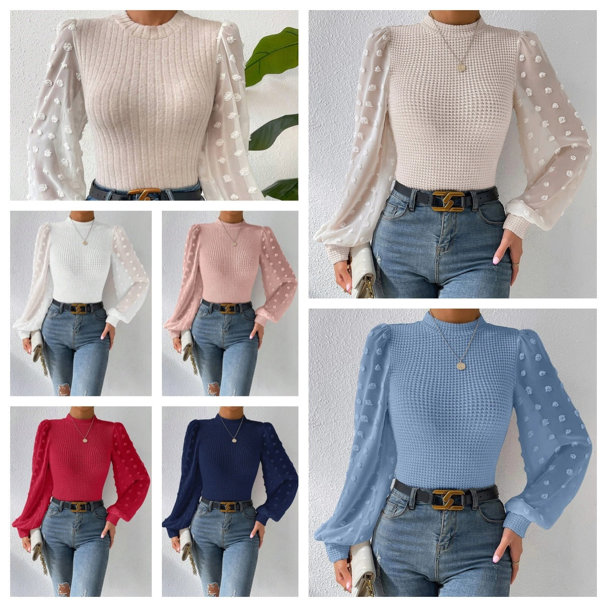 Tricots pour femmes, col rond, coutures, manches longues