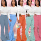 Costume pantalon à pattes d'éléphant tissé de couleur unie