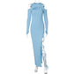 Robe fendue à manches longues et leggings ajourés de couleur unie pour femme