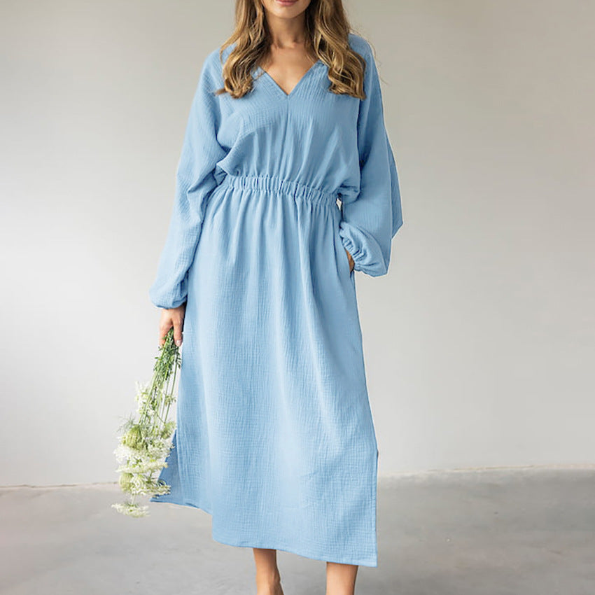 Blue Casual Chic Long-sleeve Maxi Nightgown