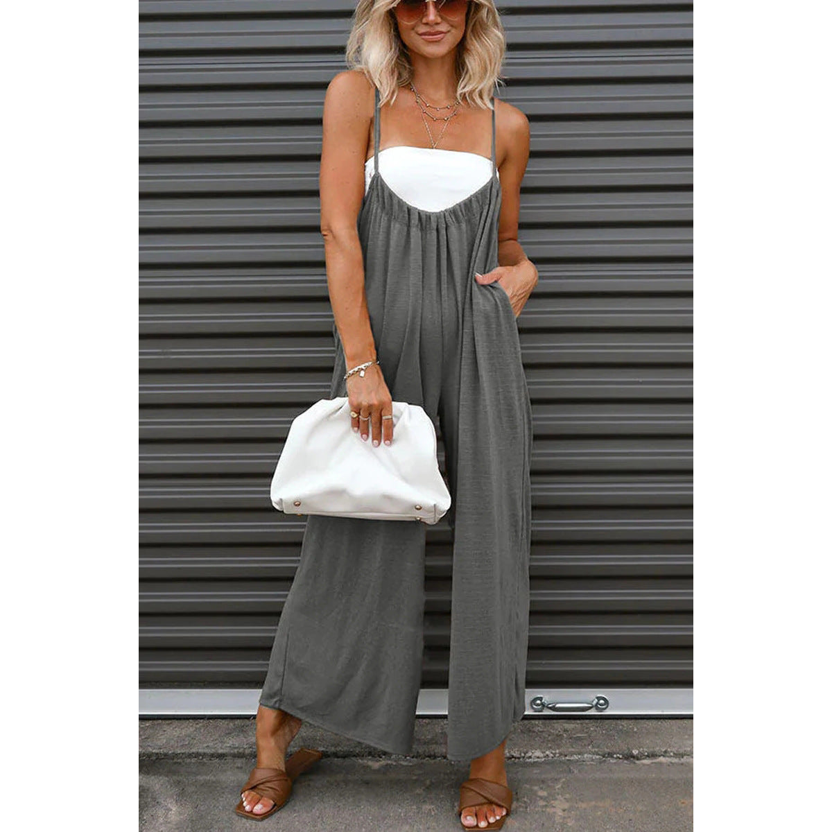 Strap High Waist Casual Wide Leg Jumpsuit