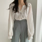 Niche Simple Round Neck Shell Button Thin Air-conditioned Shirt