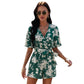 European And American V Neck Short Sleeved Chiffon Jumpsuit Shorts Women