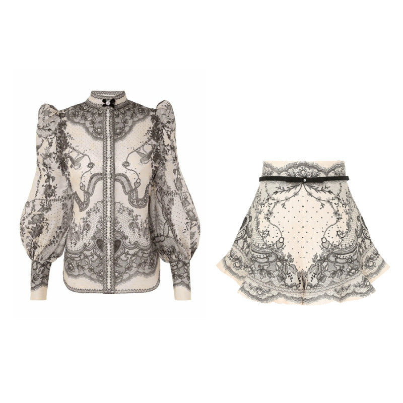 Women's Printed Shirt Short Polyester Suit