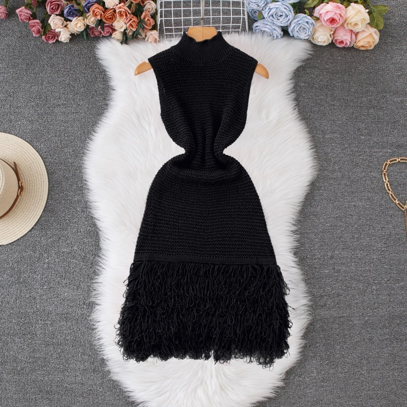 Summer Sleeveless Chic Tassel Sweater Dress