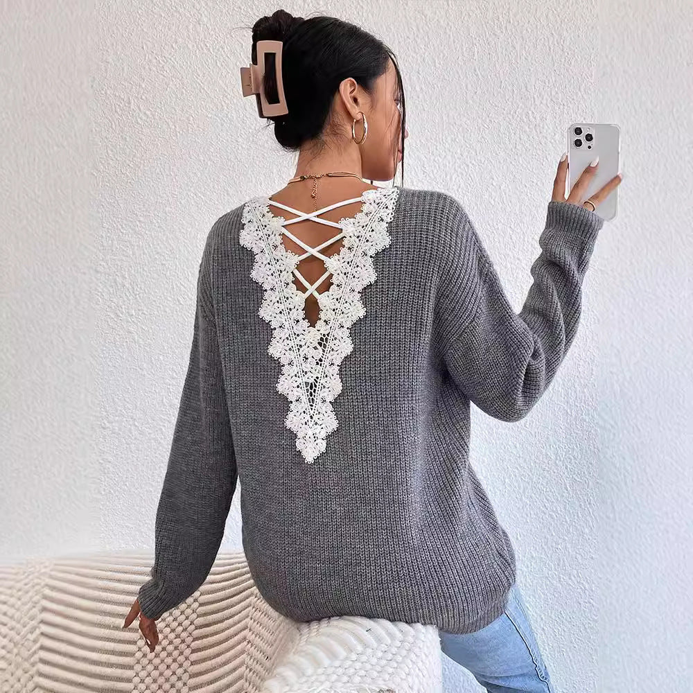 Pull col V pour femme, vêtement d'hiver style streetwear, style années 2000, style bandage, en cachemire, de haute qualité, tendance
