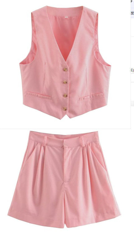 Women's Waistcoat Vest Linen Blended Casual Shorts Suit Women