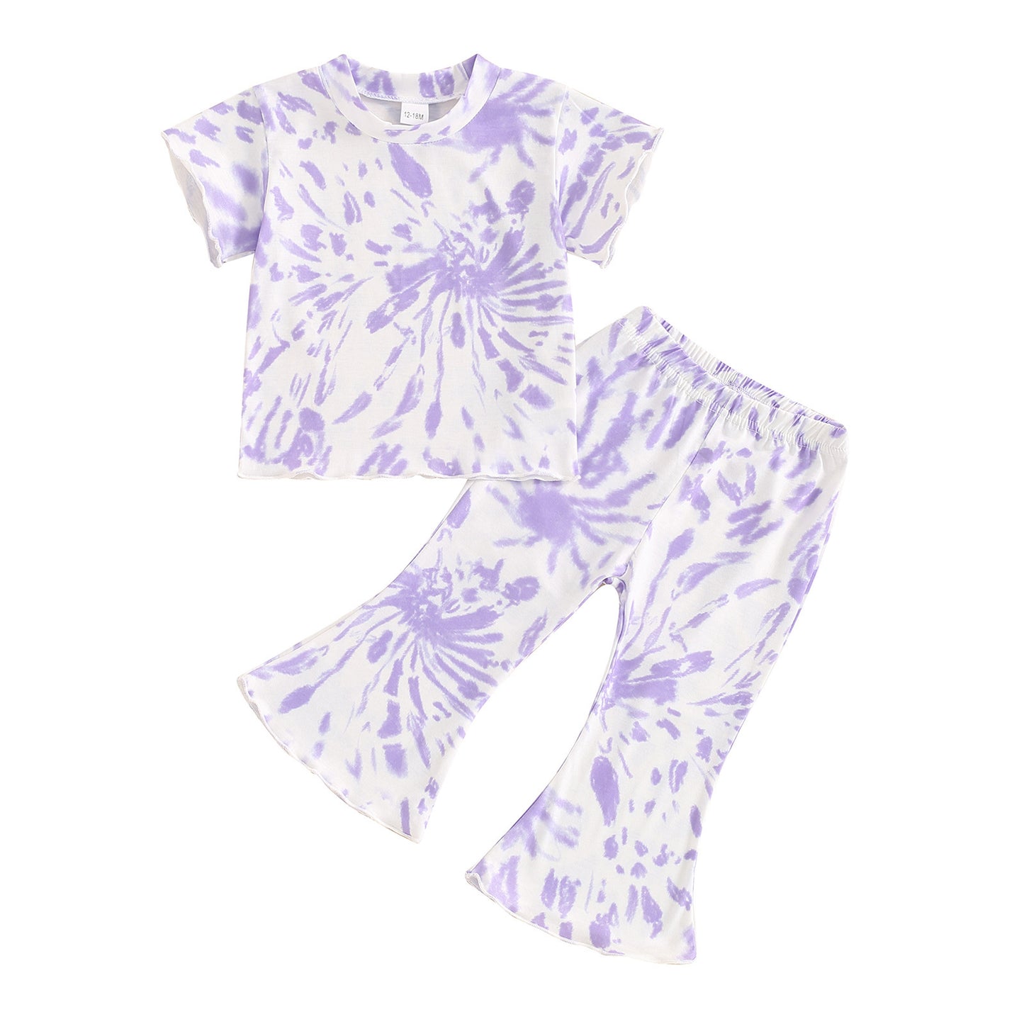 Girls' Tie-dye Peplum Top Bell-bottom Pants Suit
