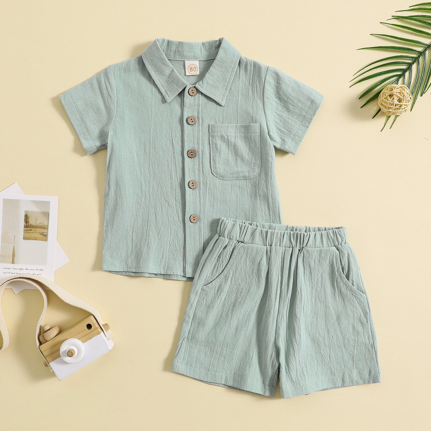 Polo d'été à manches courtes et revers en coton et lin, style décontracté, ensemble deux pièces