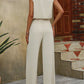 Solid Color Sleeveless V-neck Loose Top Lace-up Wide-leg Pants Casual Suit