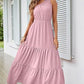 New Women's Solid Color Long Dress Knot One Shoulder Sleeveless Pleated