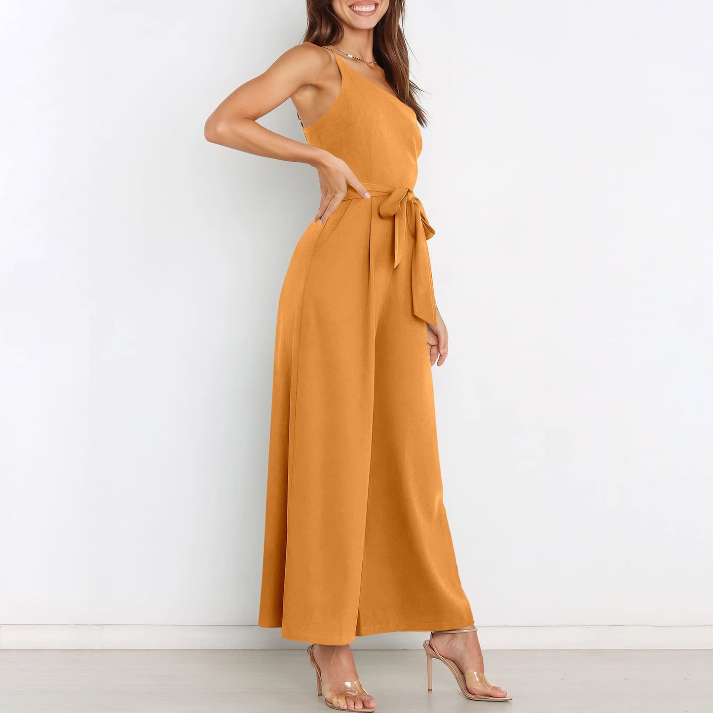 Women's Solid Color Lace-up Jumpsuit