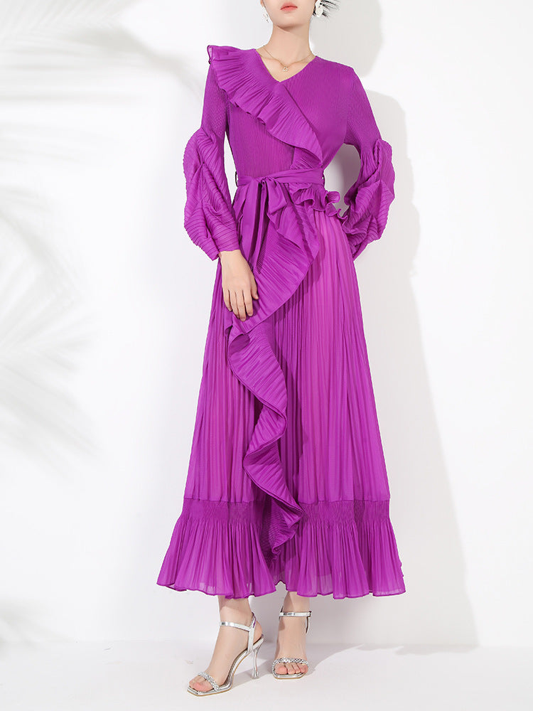 Women's Pleated New French Style Tied Dress