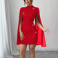 Womens Sequin-embellished Shawl-sleeve Dress With Long Sleeves