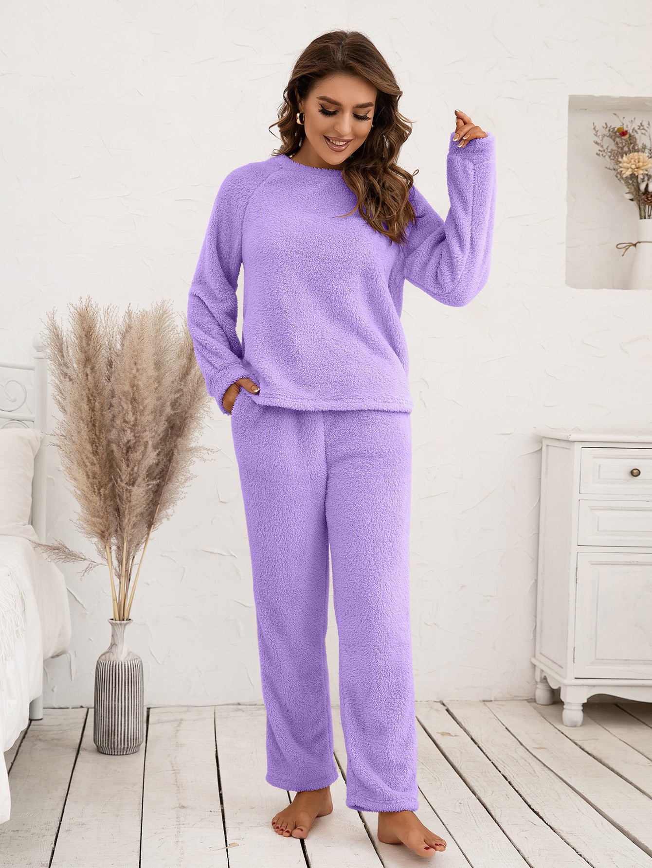 Costume deux pièces ample et décontracté en peluche double face