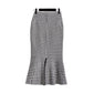 Women's Mid-length Tartan Skirt Western Style Slimming Split Fishtail