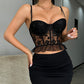 Black Rose Flower Embroidered Strap Top