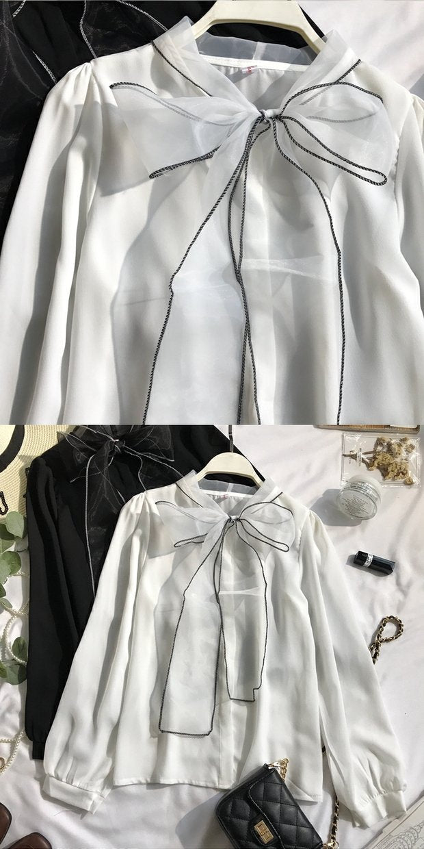 Long-sleeved Western-style Blouse With Bow Princess