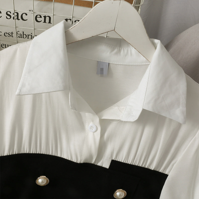 Stitching Double-breasted Waist Shirt