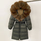 Women's Long Cinched Hoodie Real Fox Fur Collar Coat