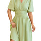 V-neck Fitted Waist Flare-sleeve Fashion Dress Women