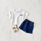 Children's Cartoon Dinosaur Embroidery Short Sleeved Set