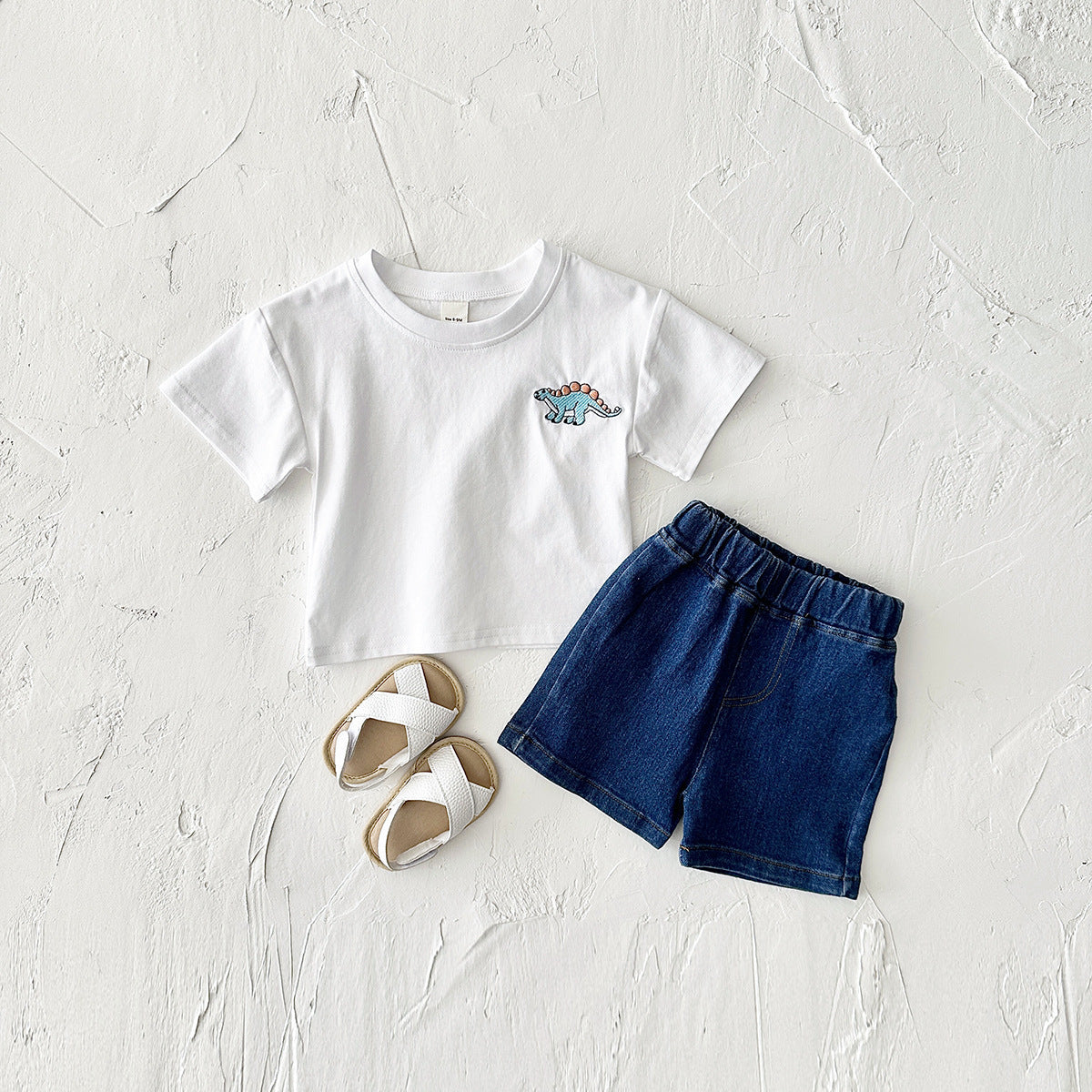 Children's Cartoon Dinosaur Embroidery Short Sleeved Set