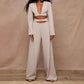 Womens Waist-revealing Straight-leg Pants And Long-sleeve Top Set