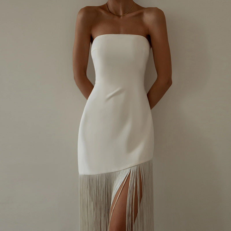 Robe tube sexy européenne et américaine à franges fendues