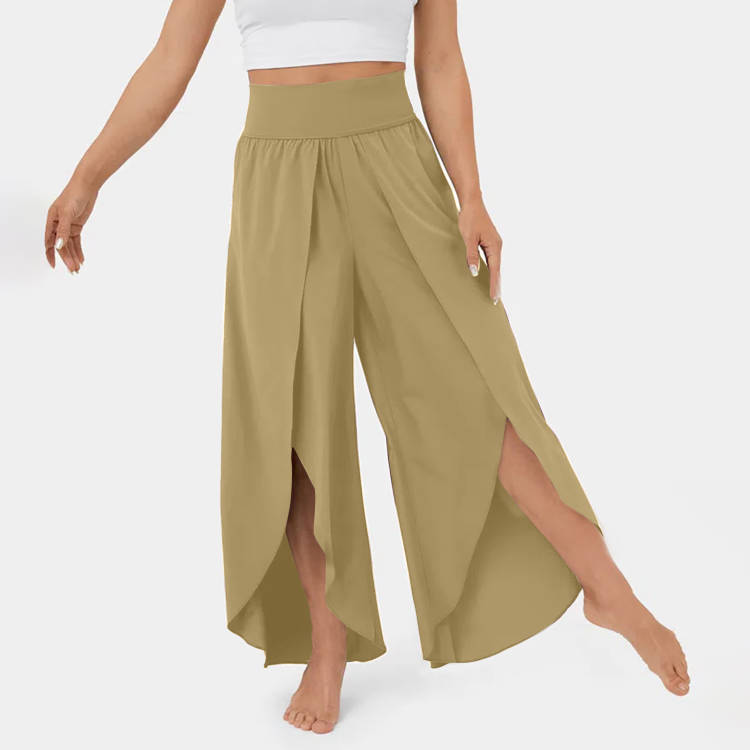 Pantalon de yoga ample fendu, taille haute, élastique, jambes larges, mode femme, vêtements polyvalents