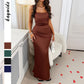European And American-style Elegant Sophisticated Solid-color Slip Dress Figure-hugging Long Dress Women's Wear