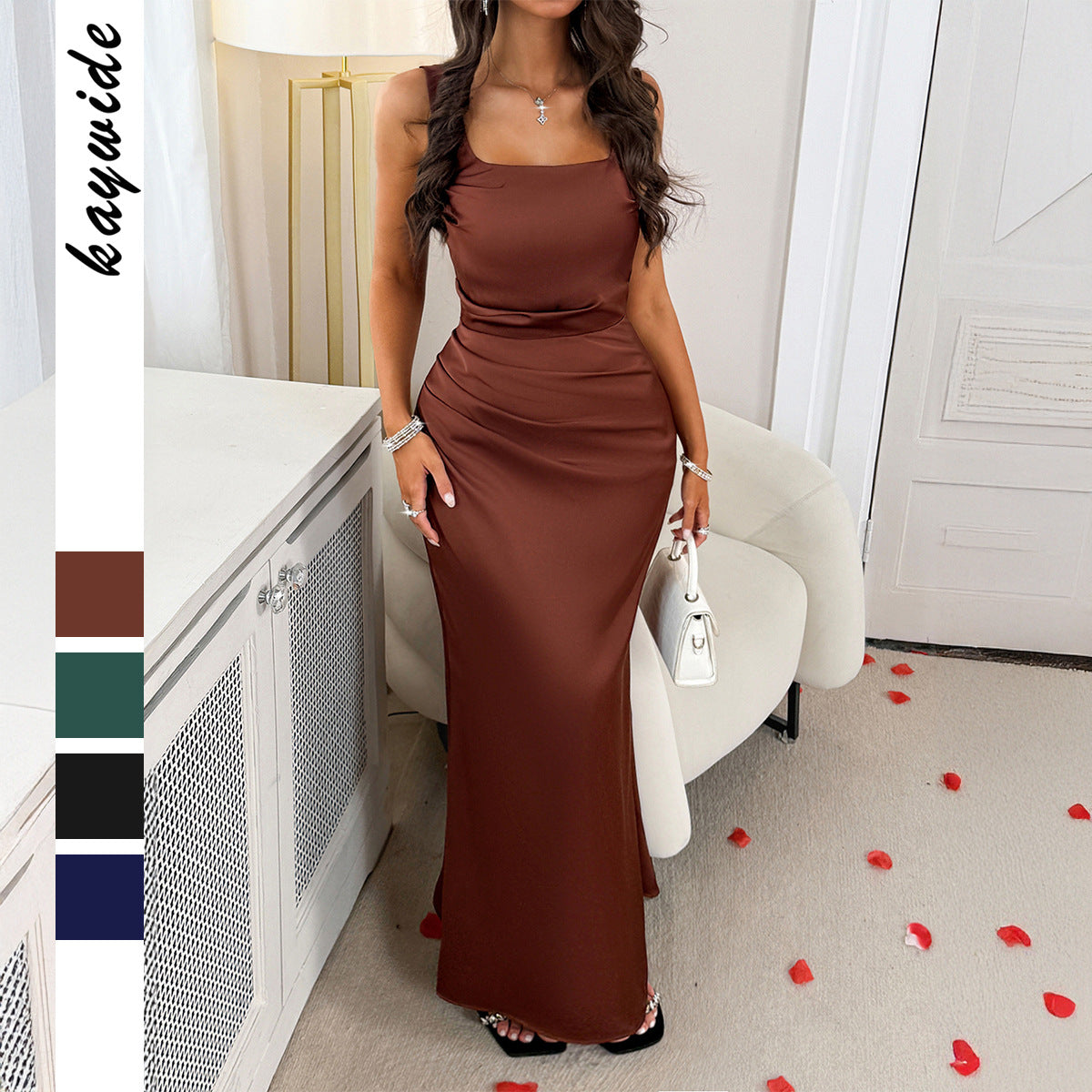 European And American-style Elegant Sophisticated Solid-color Slip Dress Figure-hugging Long Dress Women's Wear