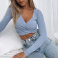 Women's Clothing Cross V-neck Stitching Slim-fit Long-sleeved Bottoming Shirt