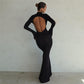 Women's Fashion Round Neck Long Sleeve Backless Slim Fit Dress