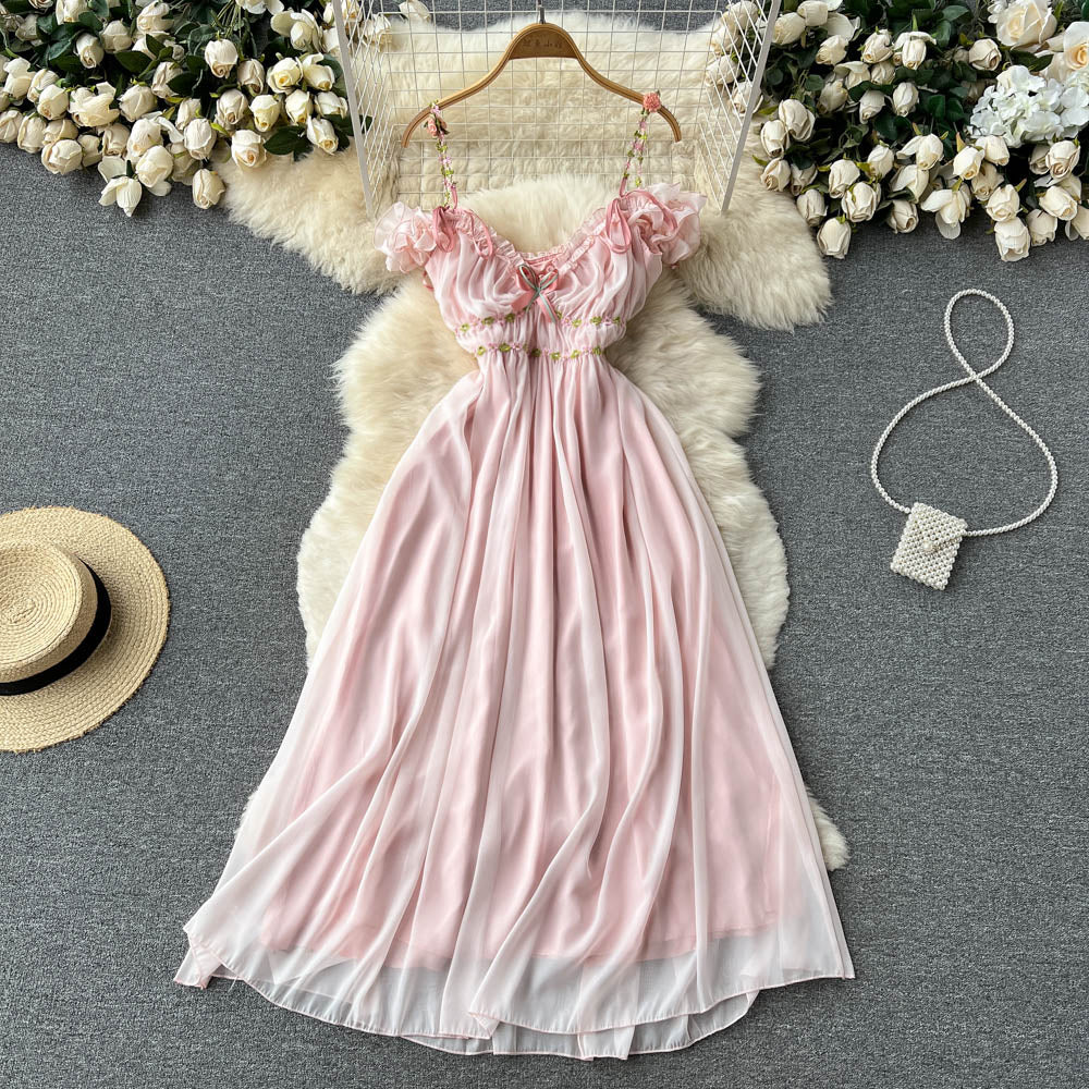Super Fairy Temperament Sweet V-neck Pleated Pleated Skirt