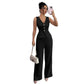 Solid Color Sleeveless Slim Fit Vest High Waist Trousers Two-piece Set