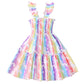 Children Sleeveless Smocking Leopard Print Butterfly Rainbow Multicolor Printed Dress
